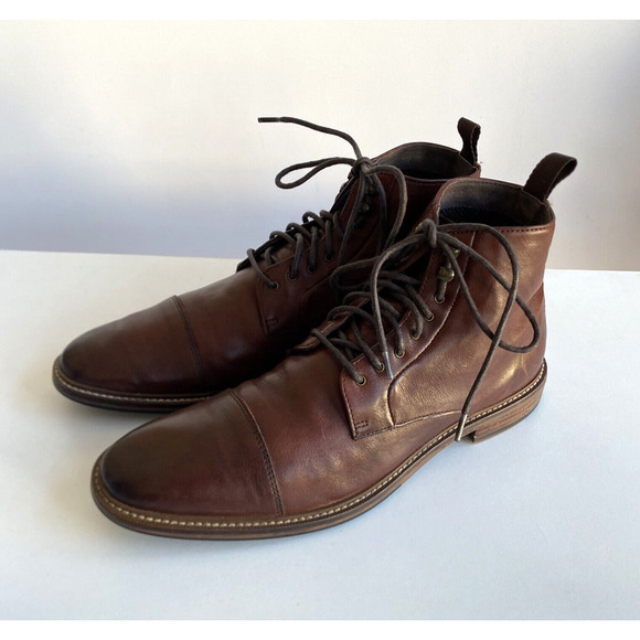 ASTON GREY Lonaro Brown Leather Cap Toe Ankle Boots Lace up Size 8 - Picture 1 of 6